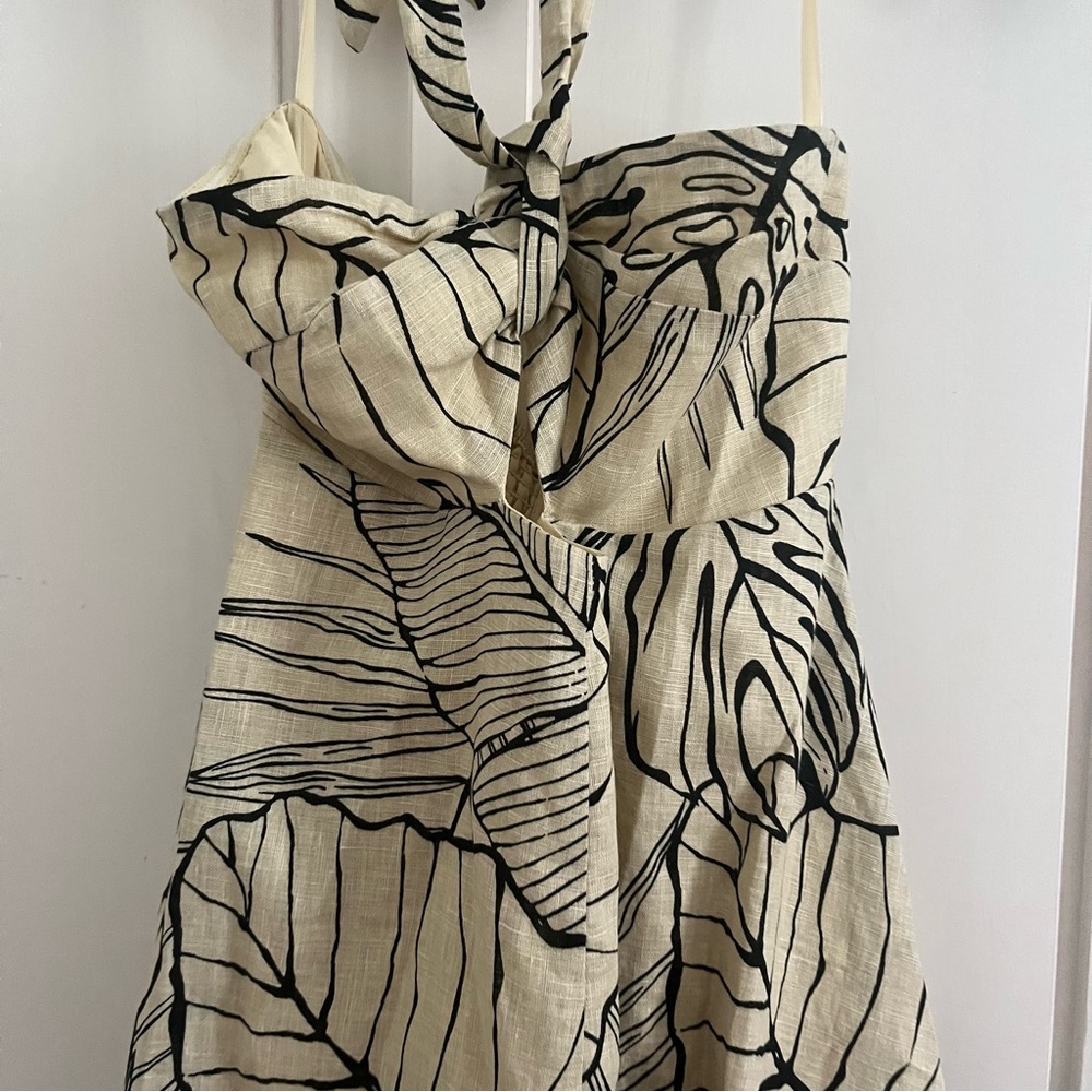 DISSH (EUC) | Malta Halter Linen Knot Dress Palm Leaf Maxi Dress - Picture 10 of 11